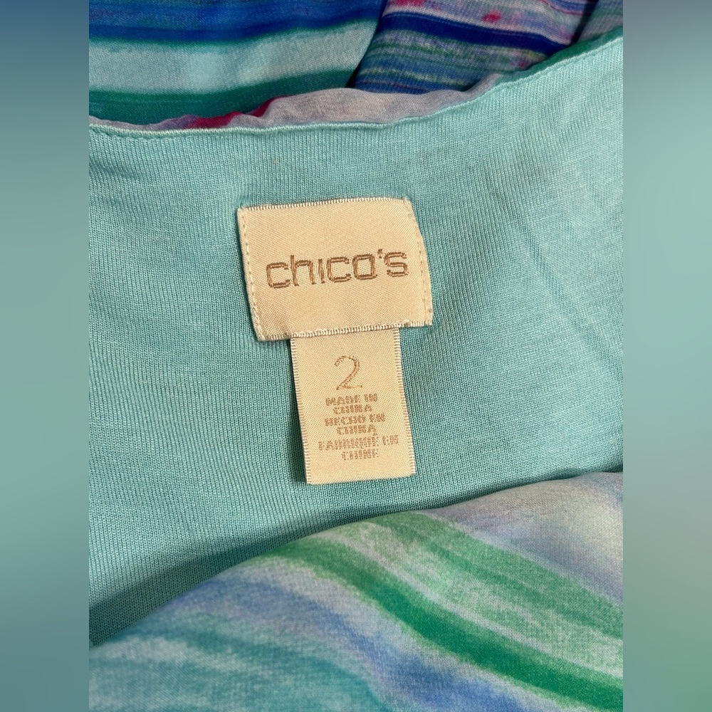 Chicos Asymmetrical Watercolor Stripe Layered Tunic - Picture 8 of 11